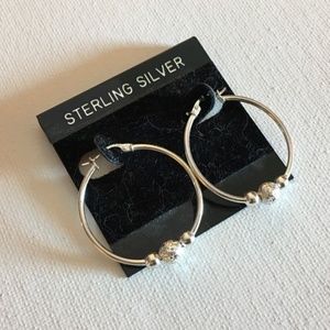925 Sterling Silver Hoop Earrings, 1”, 3 Ball Beads, Classic, Must-Have, Nwt